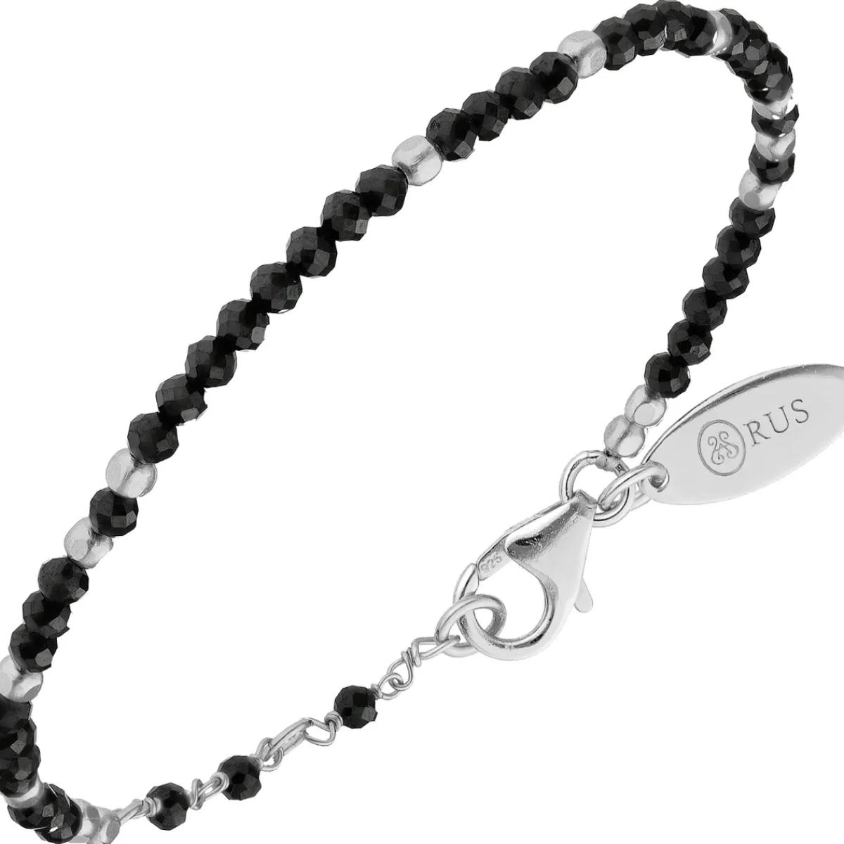 Orusbijoux Bracelet Rhodié Simple Perles Naturelles Noires-Homme Bijoux