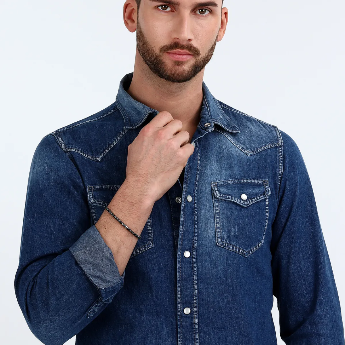 Sector Bracelet en acier et onyx-Homme Bijoux