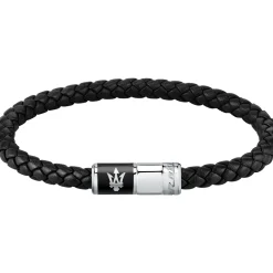 Maserati Bracelet en acier recyclé et cuir-Homme Bijoux