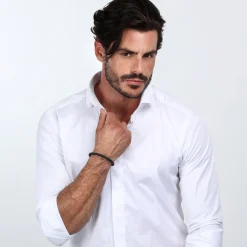 Maserati Bracelet en acier recyclé et cuir-Homme Bijoux