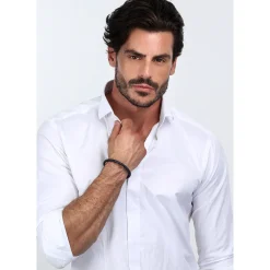 Maserati Bracelet en acier recyclé et cuir-Homme Bijoux