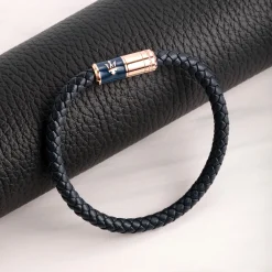 Maserati Bracelet en acier recyclé et cuir-Homme Bijoux