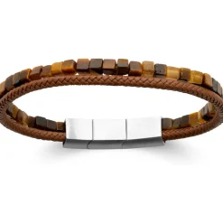 Brillaxis Bracelet homme cuir marron oeil de tigre21cm-Homme Bijoux
