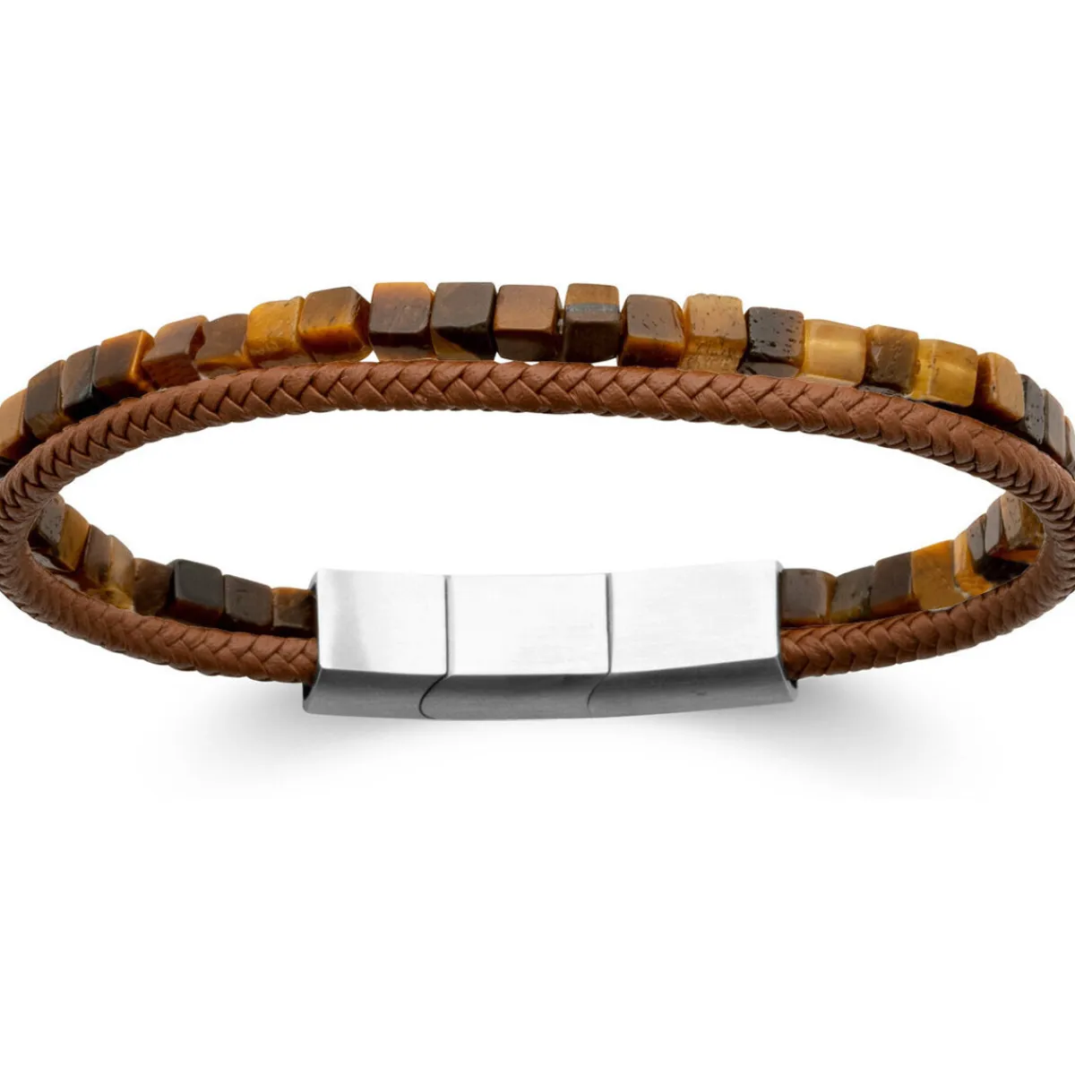 Brillaxis Bracelet homme cuir marron oeil de tigre21cm-Homme Bijoux