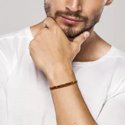 Brillaxis Bracelet homme cuir marron oeil de tigre21cm-Homme Bijoux