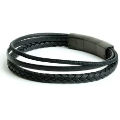 Gemini Bracelet homme triple Arte Black cuir-Homme Bijoux
