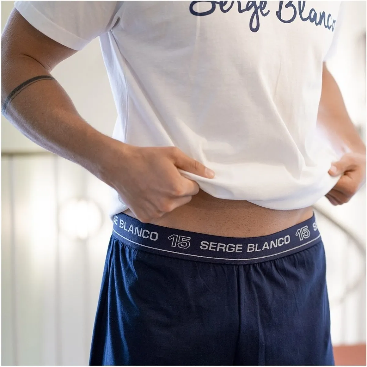 Serge Blanco Ensemble homme Pyjama court T-shirt col rond bicolore-Homme Pyjamas