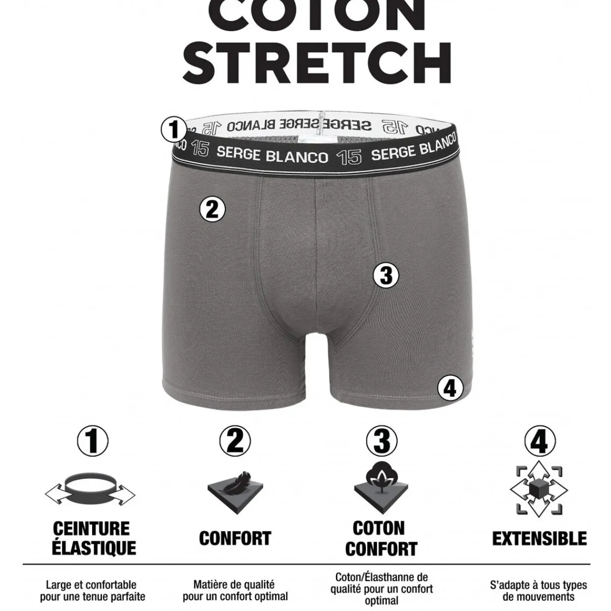 Serge Blanco Lot de 8 boxers homme en coton-Homme Boxers