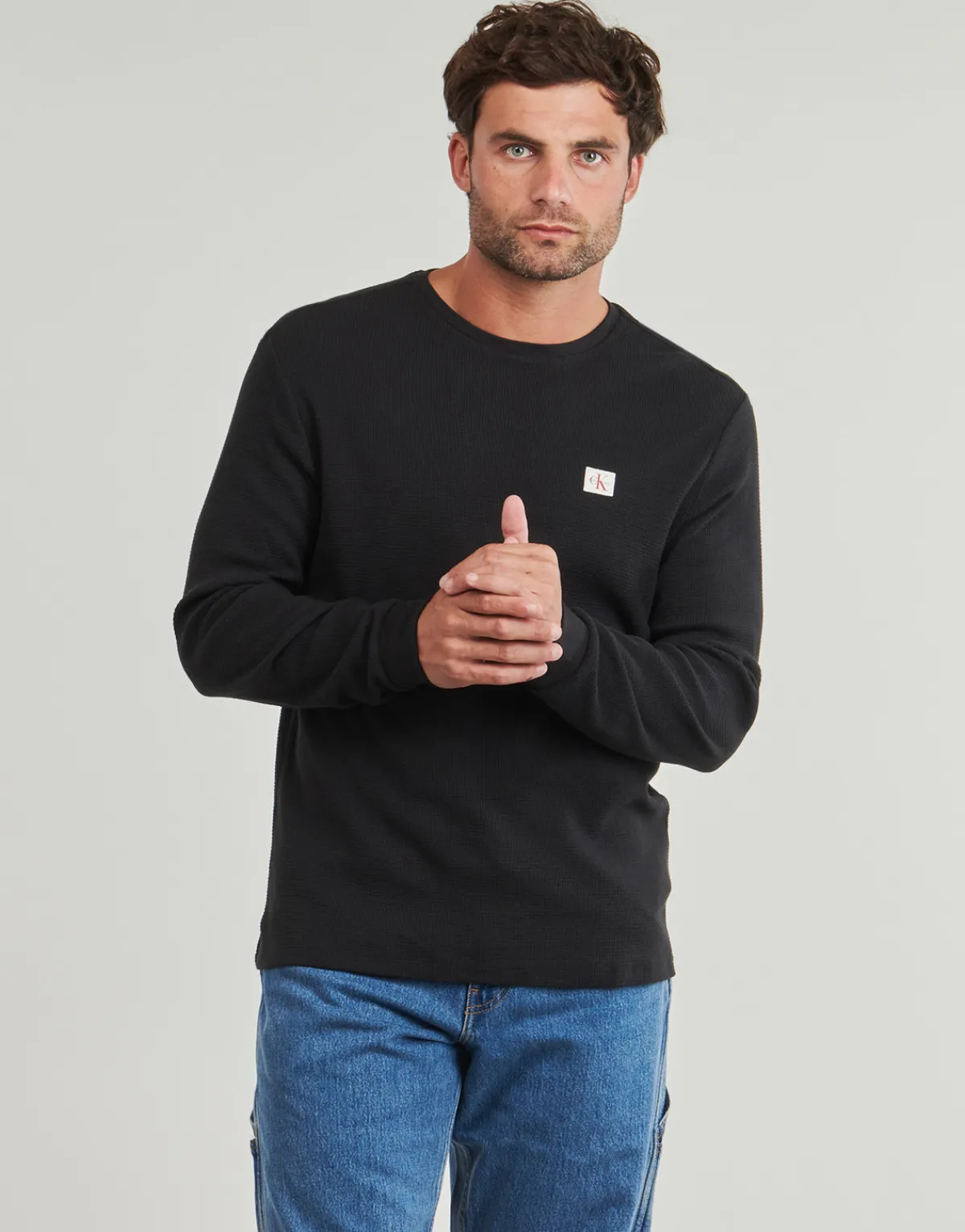 Calvin Klein Jeans LS WAFFLE BADGE CREWNK TEE-Homme T-Shirts & Polos