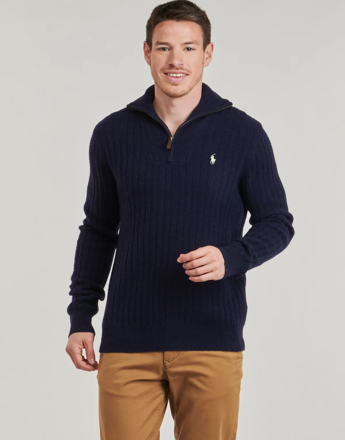Polo Ralph Lauren PULL 1/2 ZIP EN LAINE MELANGE-Homme Pulls & Gilets