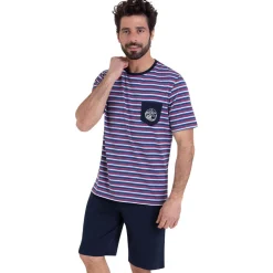 Athena Pyjama court col rond RAYURES WAVES-Homme Pyjamas