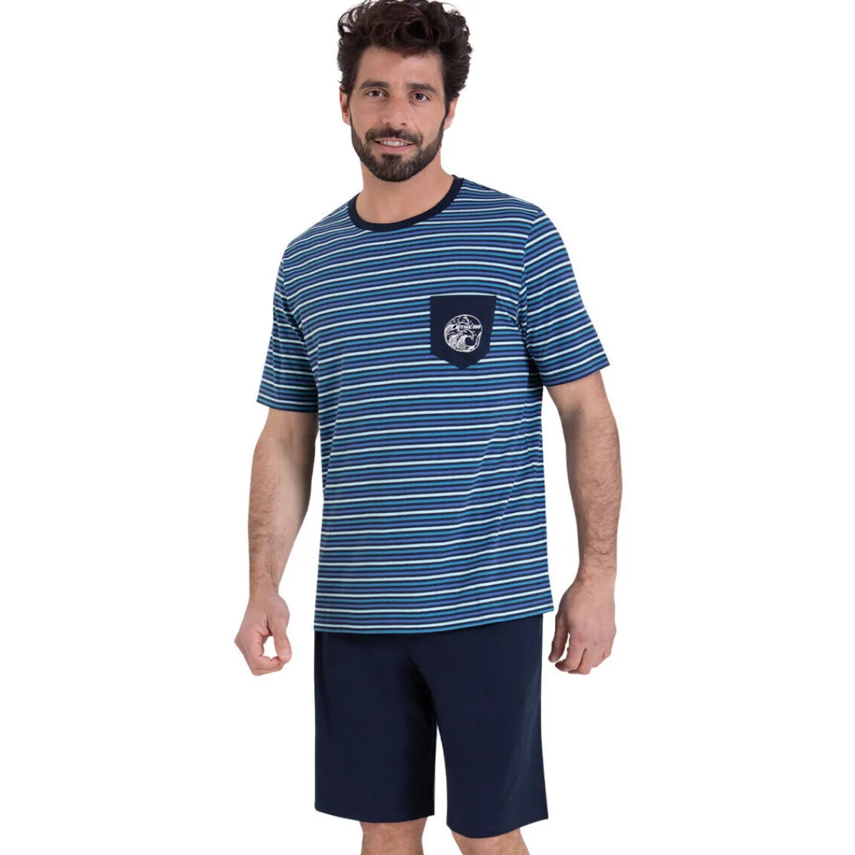 Athena Pyjama court col rond RAYURES WAVES-Homme Pyjamas