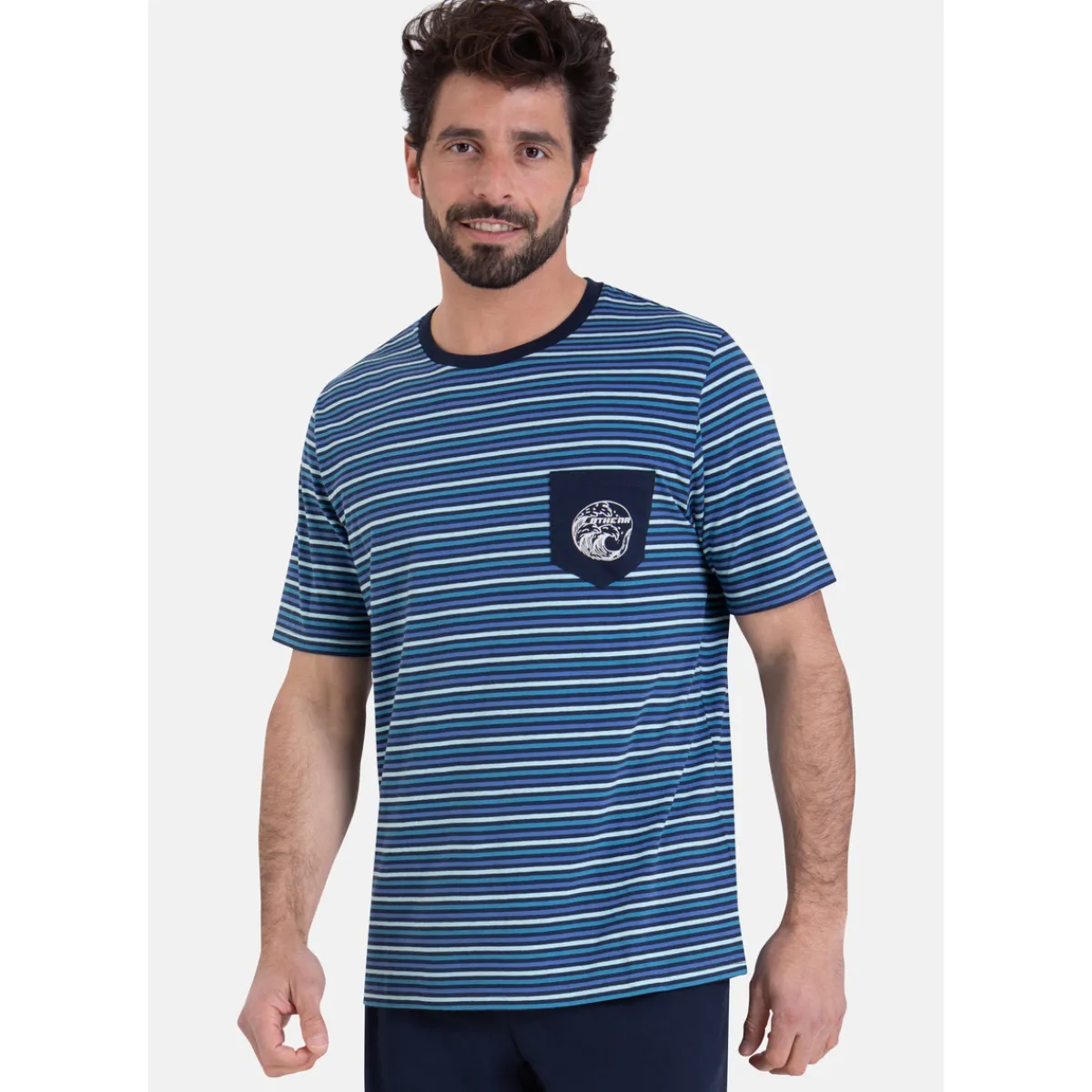 Athena Pyjama court col rond RAYURES WAVES-Homme Pyjamas