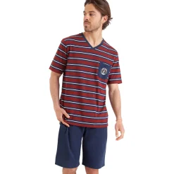 Athena Pyjama court col V RAYURES-Homme Pyjamas