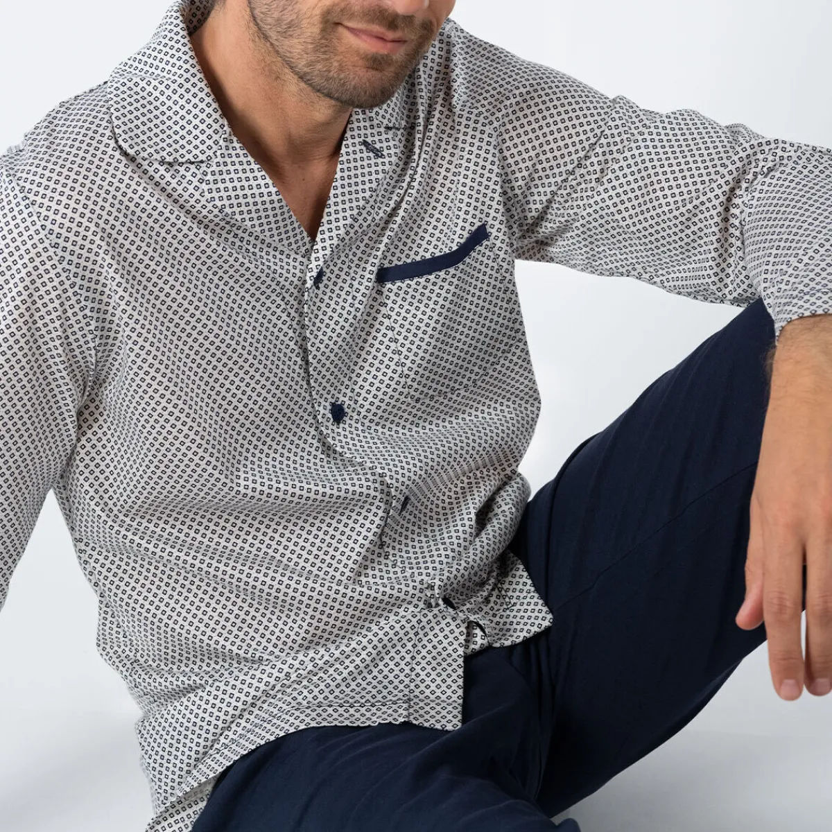 Eminence Pyjama long col ouvert MERCERISE-Homme Pyjamas