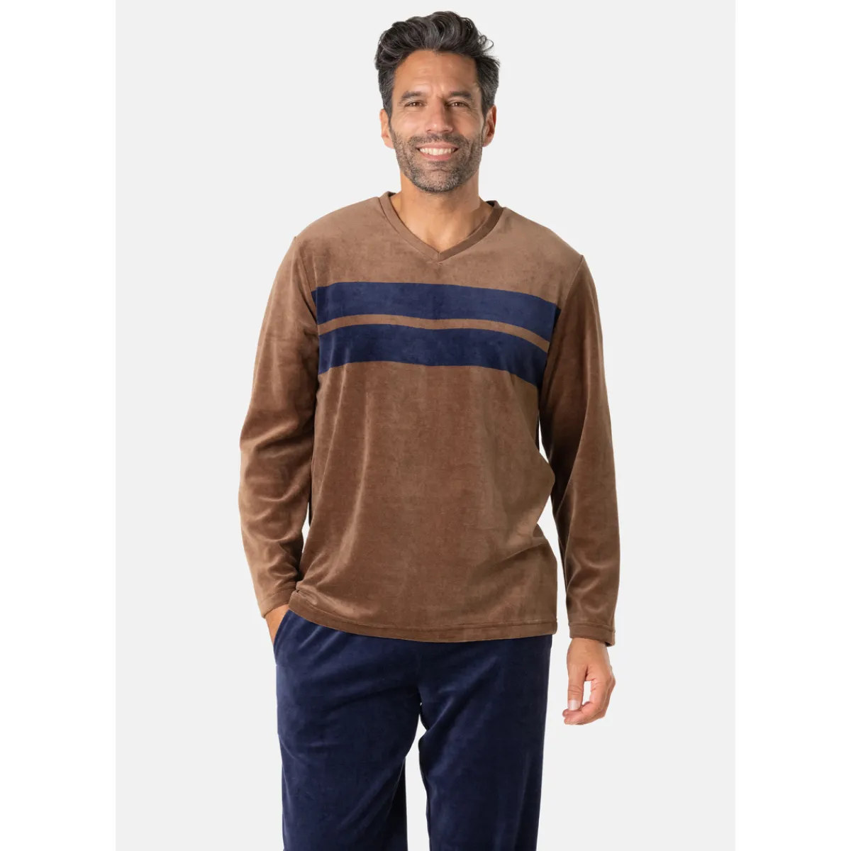 Eminence Pyjama long col V velours-Homme Pyjamas