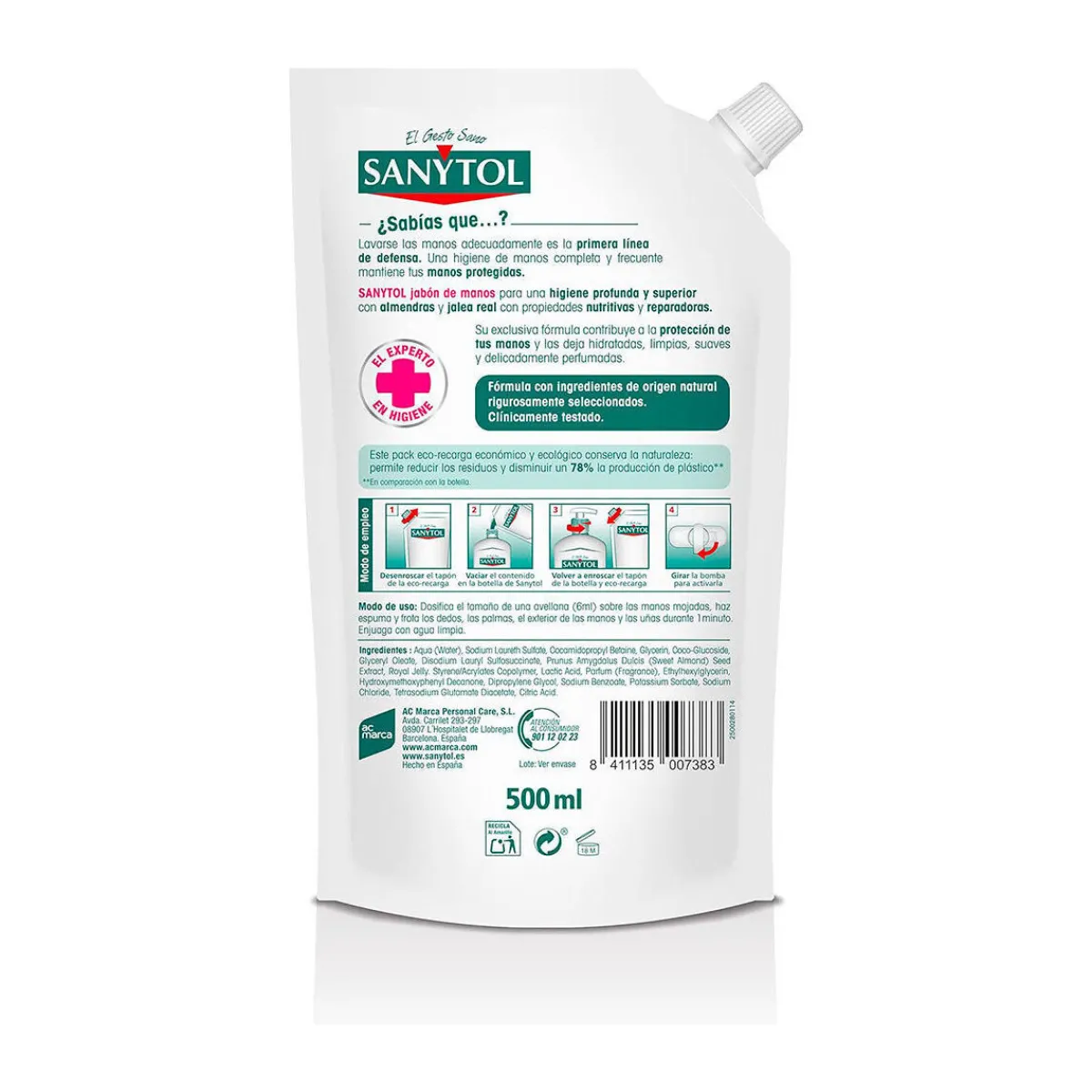 Sanytol Recharge De Savon Pour Les Mains Antibactérien Nourrissant Sany-Homme Soins Corps & Bain