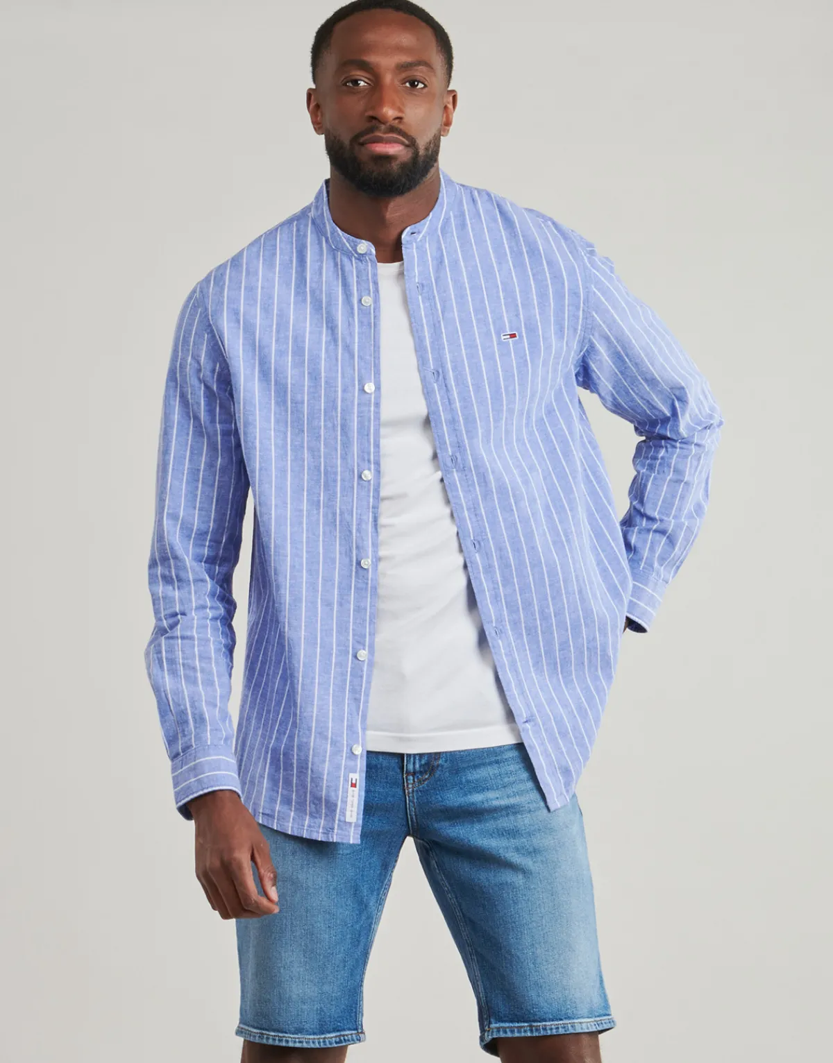 Tommy Jeans TJM LINEN MIX BND STP SHRT EXT-Homme Chemises